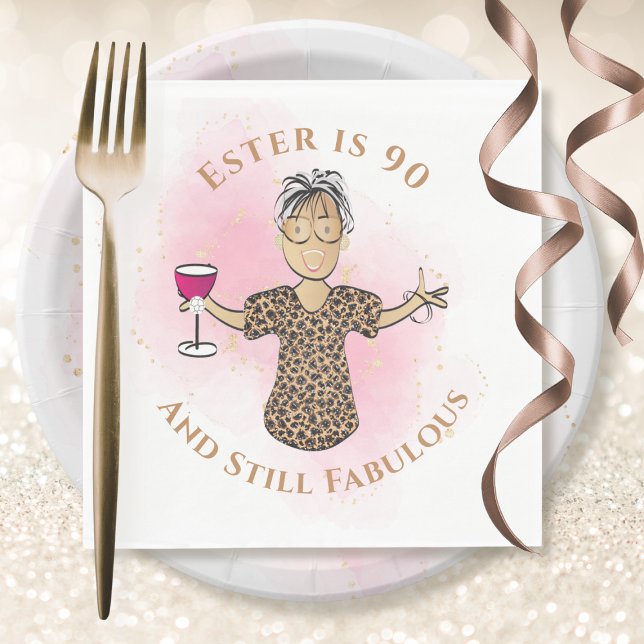 90 and Fabulous Ethnic Gold Pink Female Birthday Pappersservett (Skapare uppladdad)