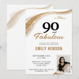90 and Fabulous Gold 90th Birthday Inbjudningar