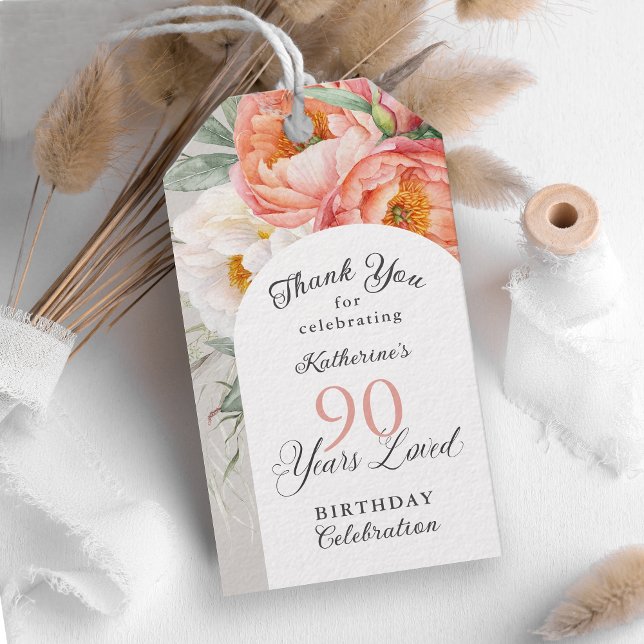 90 år älskad feminin blommig 90-årsdag presentetikett (Skapare uppladdad)