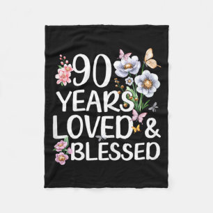 90 år älskad och välsignad Blommig 90-årsdag Fleecefilt