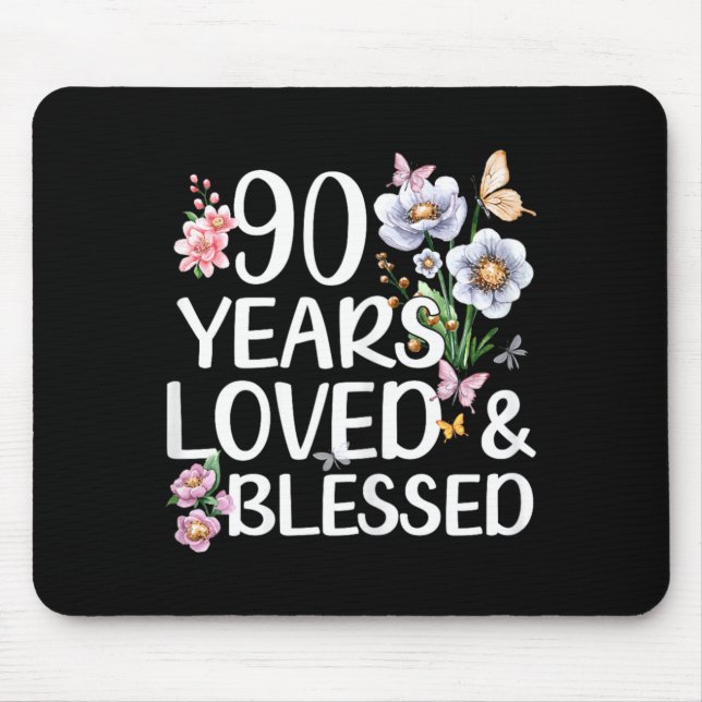 90 år älskad och välsignad Blommig 90-årsdag Musmatta (Framsidan)