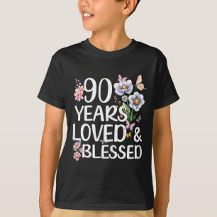 90 år älskad och välsignad Blommig 90-årsdag T Shirt