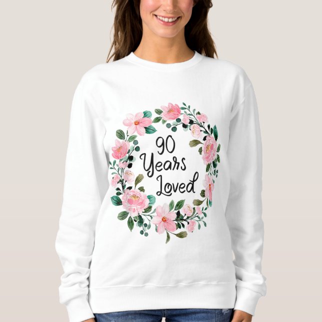 90 år älskade Manar Kvinnor 90 år gammal Blommigt  T Shirt (Framsida)