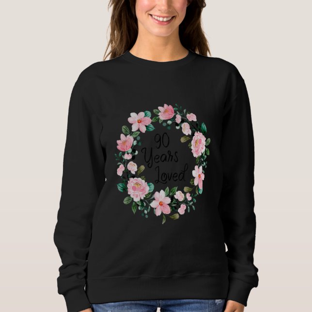 90 år älskade Manar Kvinnor 90 år gammal Blommigt  T Shirt (Framsida)
