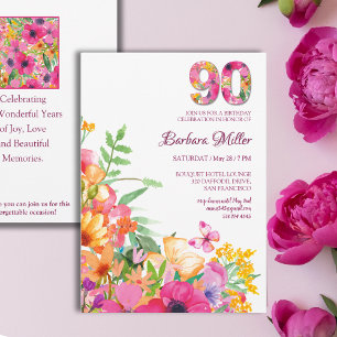 90 år blommor fjäril mormor 90-årsdag inbjudningar