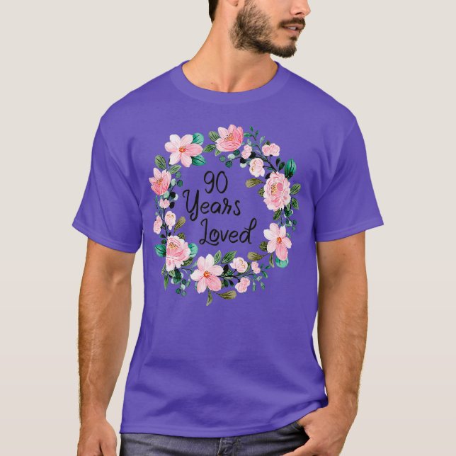 90 år gamla Manar Kvinnor 90 år gamla Blommigtar T Shirt (Framsida)
