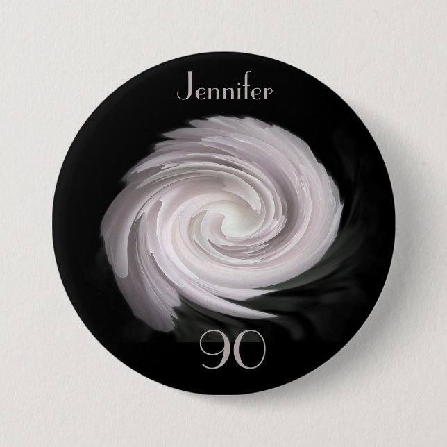 90 år gammal, Blek Rosa ros Swirl Button Pin Knapp (Framsida)