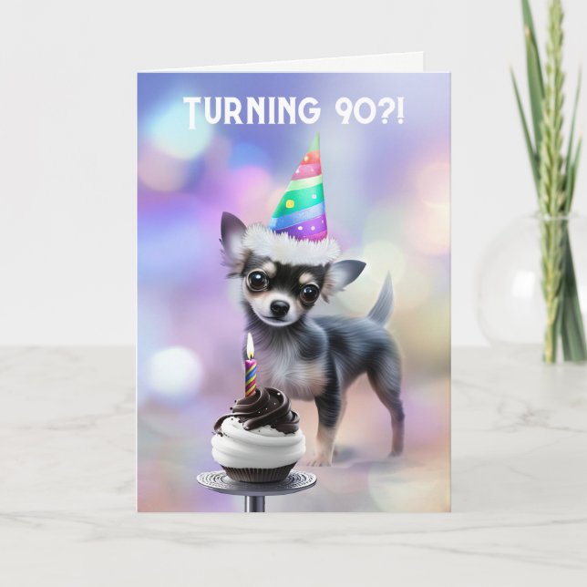 90 år gammal födelsedag med Cute Chihuahua Puppy Kort (Framsida)