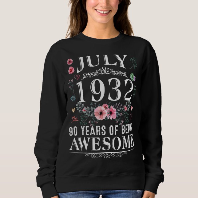 90 år gammal i juli 1932 90:e födelsedagskvinnor t shirt (Framsida)