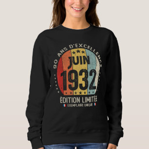 90 år gammal juni 1932 Fransk Tema 90:e födelsedag T Shirt