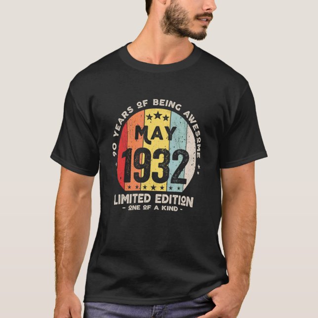 90 år gammal maj 1932 90:e födelsedag t shirt (Framsida)
