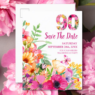90 år sparad datum blommor 90-årsdag postkort meddelande vykort