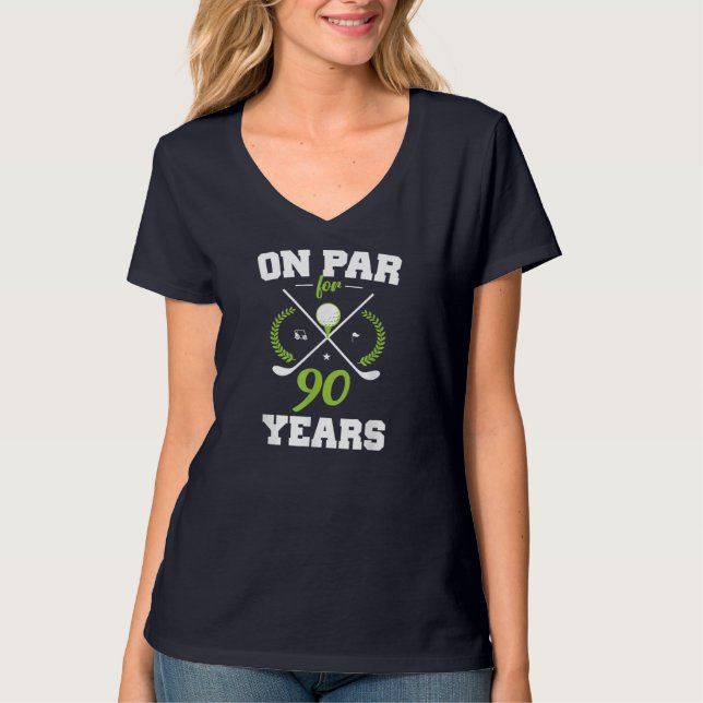 90 års 90:e födelsedag i Lycklig för golfer T Shirt (Framsida)