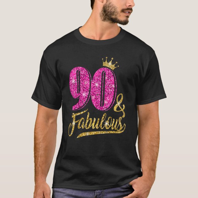 90 ÅRS 90 & Fabulous 90:e Birthday Rosa Cro T Shirt (Framsida)