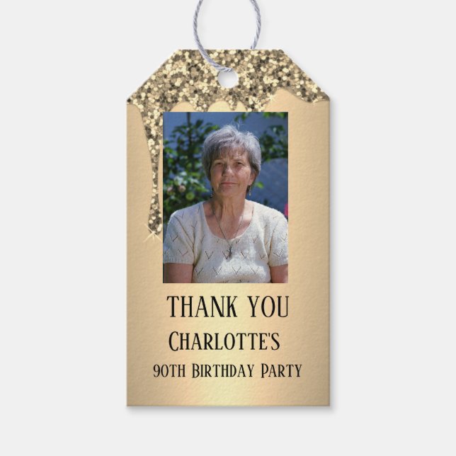 90-års elegant födelsedagsfest guld presentetikett (Framsidan)