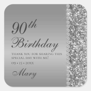 90-års elegant silver födelsedag fyrkantigt klistermärke
