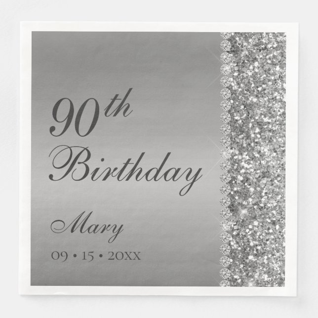 90-års elegant silver födelsedag pappersservett (Framsida)