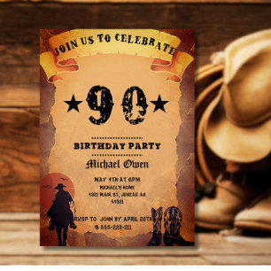90-års födelsedag cowboy gammal pappershäst ridnin inbjudningar