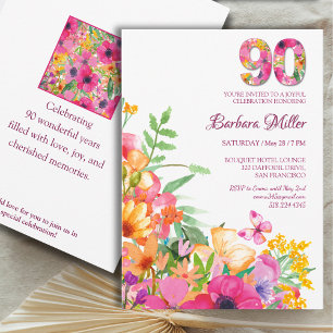 90 års födelsedag för mormor, vattenfärg 90 år inbjudningar