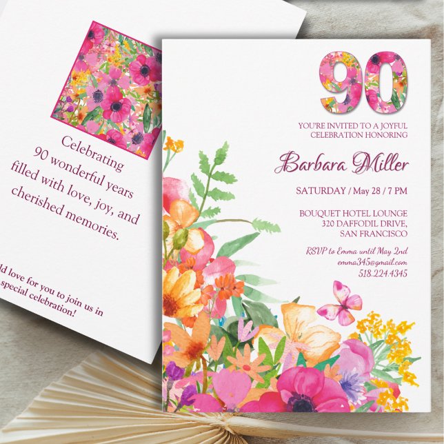 90 års födelsedag för mormor, vattenfärg 90 år inbjudningar (Skapare uppladdad)