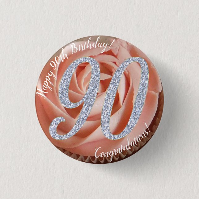 90-års födelsedags Cupcake 3 Cm rund märke Knapp (Framsida)