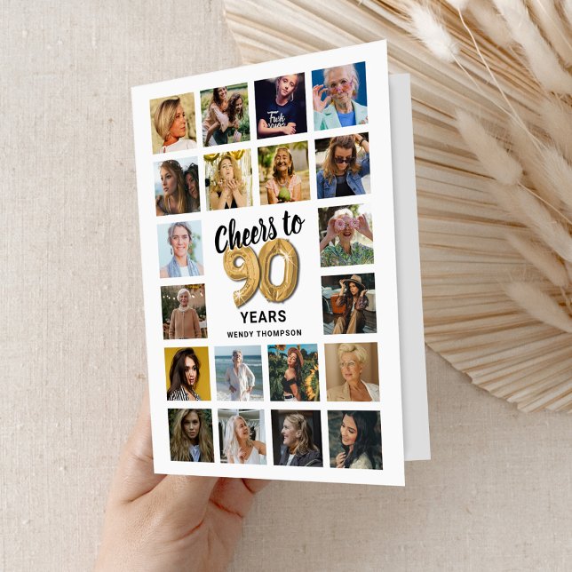 90-års födelsedags fotokollagekort inbjudan (Skapare uppladdad)