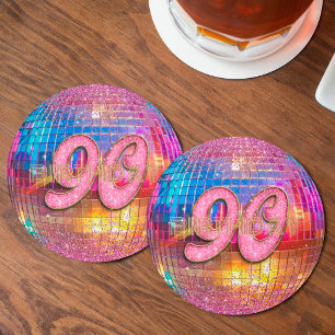 90-års födelsedags guld rosa glitter dans disco bo underlägg papper rund