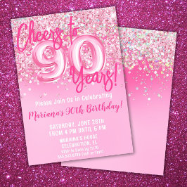90-års födelsedagsfest med rosa glitter inbjudningar