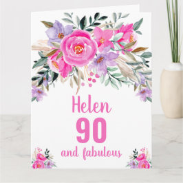 90-års födelsedagskort med rosa akvarellblommor kort