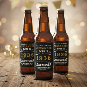 90-års födelsedagslegend född 1936 Vintage svart Ölflaska Etikett