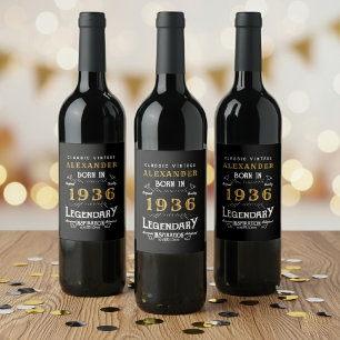 90-års födelsedagslegend född 1936 Vintage Svart Vinflaska Etikett