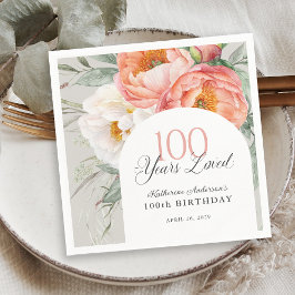 90 års fött kvinnlig Blommigt 100:e födelsedagen Pappersservett