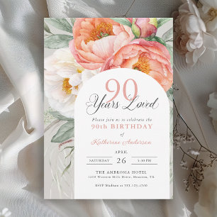 90 års fött kvinnlig Blommigt 90:e födelsedag Inbjudningar