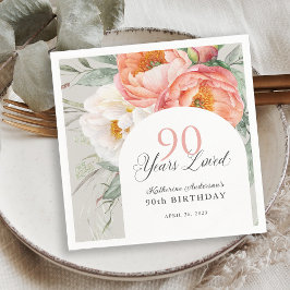 90 års fött kvinnlig Blommigt 90:e födelsedag Pappersservett