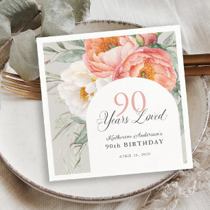 90 års fött kvinnlig Blommigt 90:e födelsedag Pappersservett