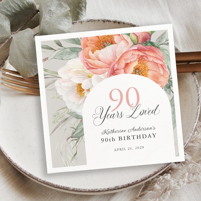 90 års fött kvinnlig Blommigt 90:e födelsedag Pappersservett (Skapare uppladdad)
