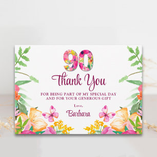 90-årsdag Blommig Elegant Liten Tacksamhet Tack Kort