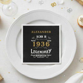 90-årsdag Född 1936 Svart Guld Retro Vintage Pappersservett