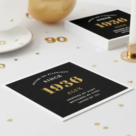 90-årsdag Namn 1936 Svart Guld Elegant Chic Pappersservett