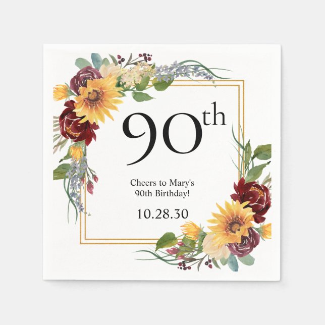 90-årsdag Solrosor Pappersservett (Framsidan)