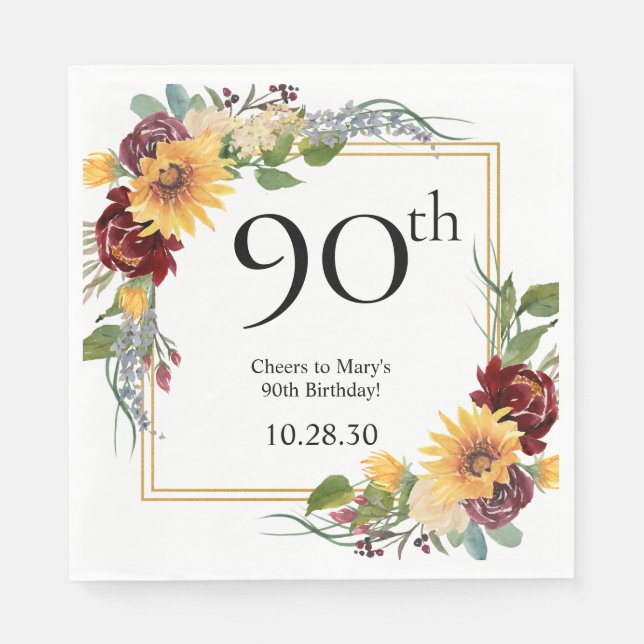 90-årsdag Solrosor Pappersservett (Framsidan)