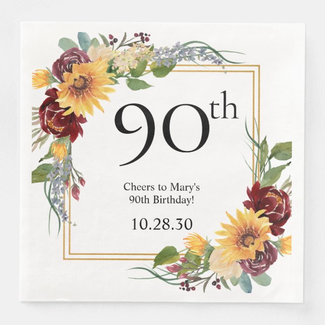 90-årsdag Solrosor Pappersservett (Framsida)