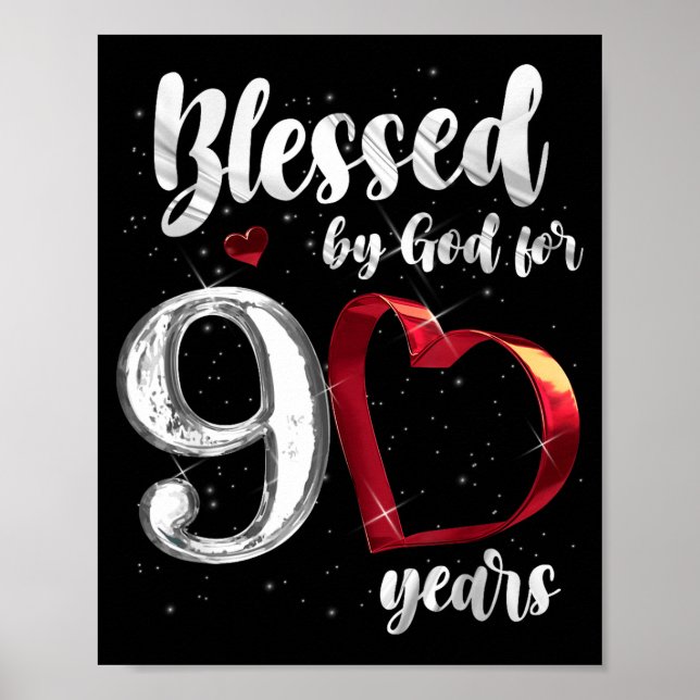 90-årsdag Välsignad av Gud i 90 år Födelsedag Poster (Framsidan)