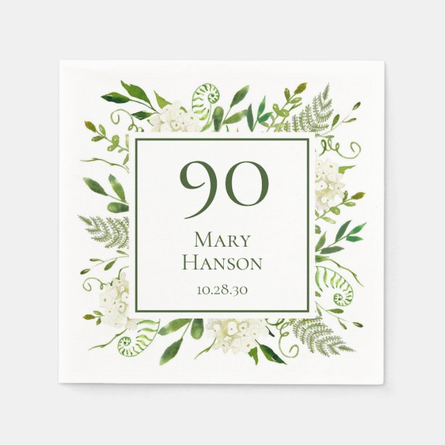 90-årsdag Vita Hydrangeor Pappersservett (Framsidan)