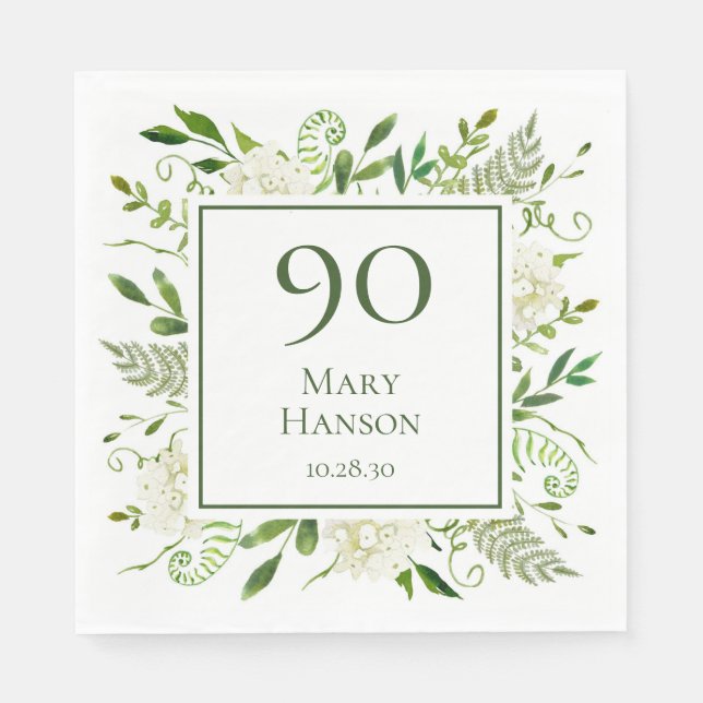 90-årsdag Vita Hydrangeor Pappersservett (Framsidan)