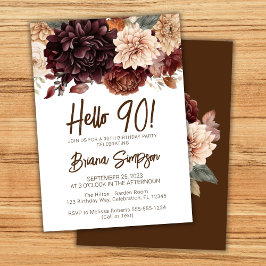 90-årsfest Brun Beige Blommor Blommig Inbjudningar