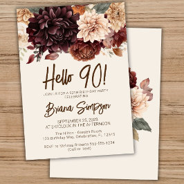 90-årsfest Brun Beige Elfenbensfärgade Blommor Inbjudningar