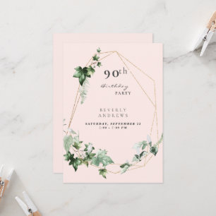 90-årsfest Elegant lövverk Champagne Rosa Inbjudningar