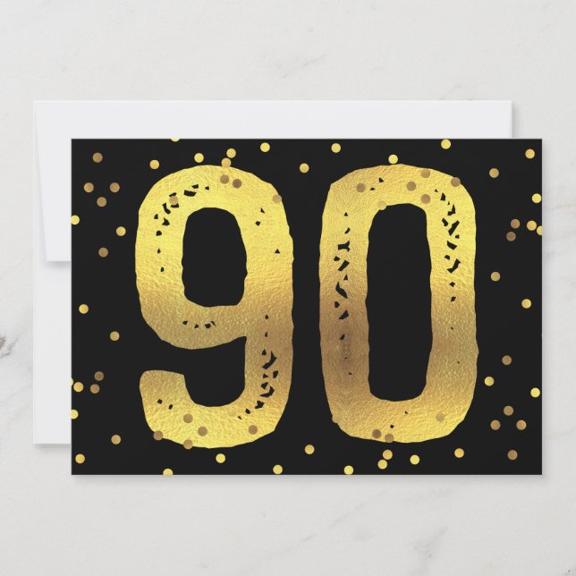 90-årsfest Falskt guld foliekonfetti Svart Inbjudningar (Framsida)