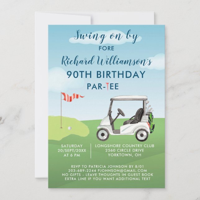 90-årsfest firande herrgolf tema fest  inbjudningar (Framsida)